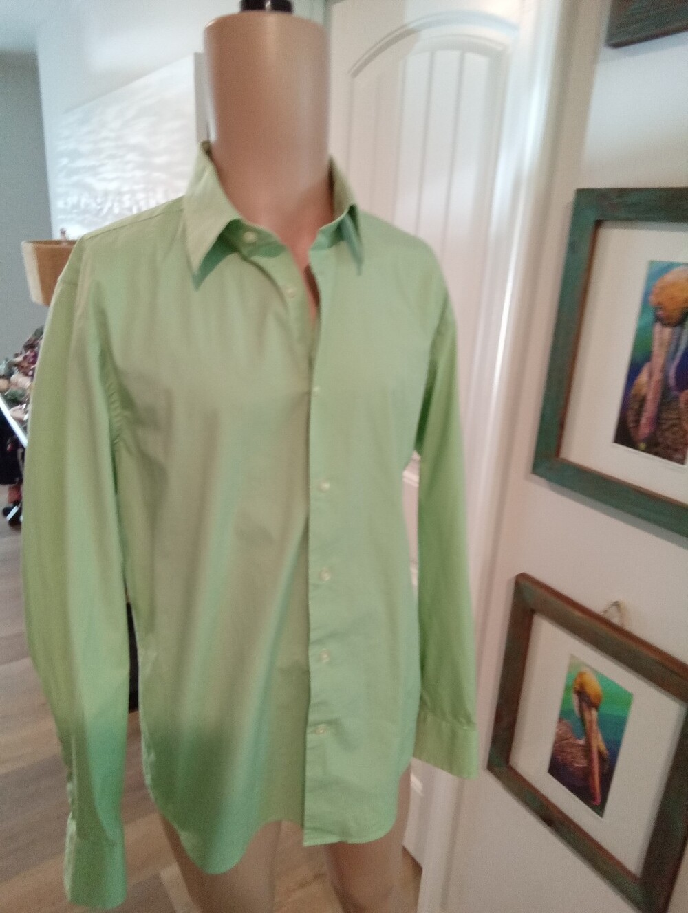 Express1MX Sz M 15-15.5 Modern Fit Stetch Pastel Green Button Down Collar